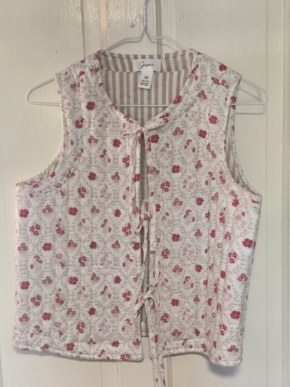 Japna Floral Tie-Front Sleeveless Vest - Cream, Dainty Pink Floral. 100% Cotton